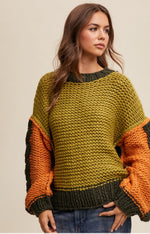 Hand Crochet Colorblock Chunk Knit Sweater