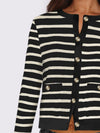 Striped Round Neck Button Up Long Sleeve Cardigan