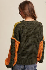 Hand Crochet Colorblock Chunk Knit Sweater