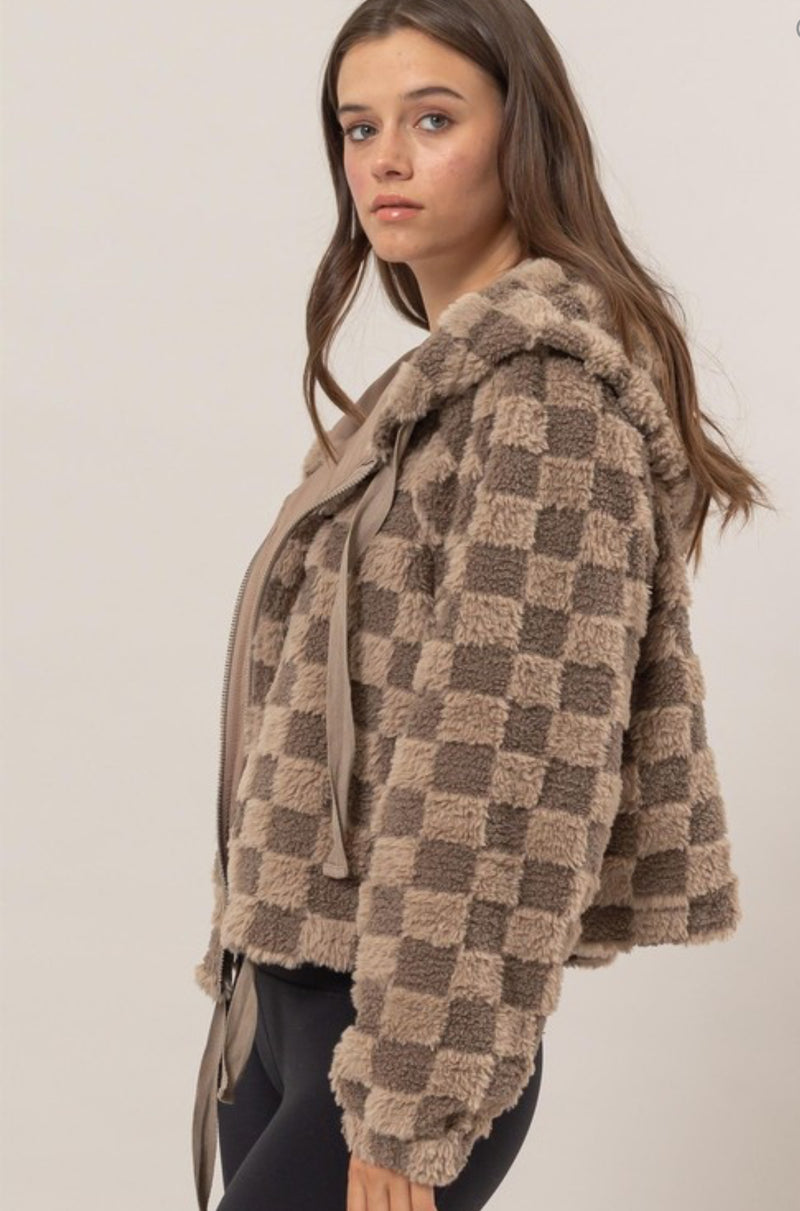 Sherpa Checkered Pattern Jacket