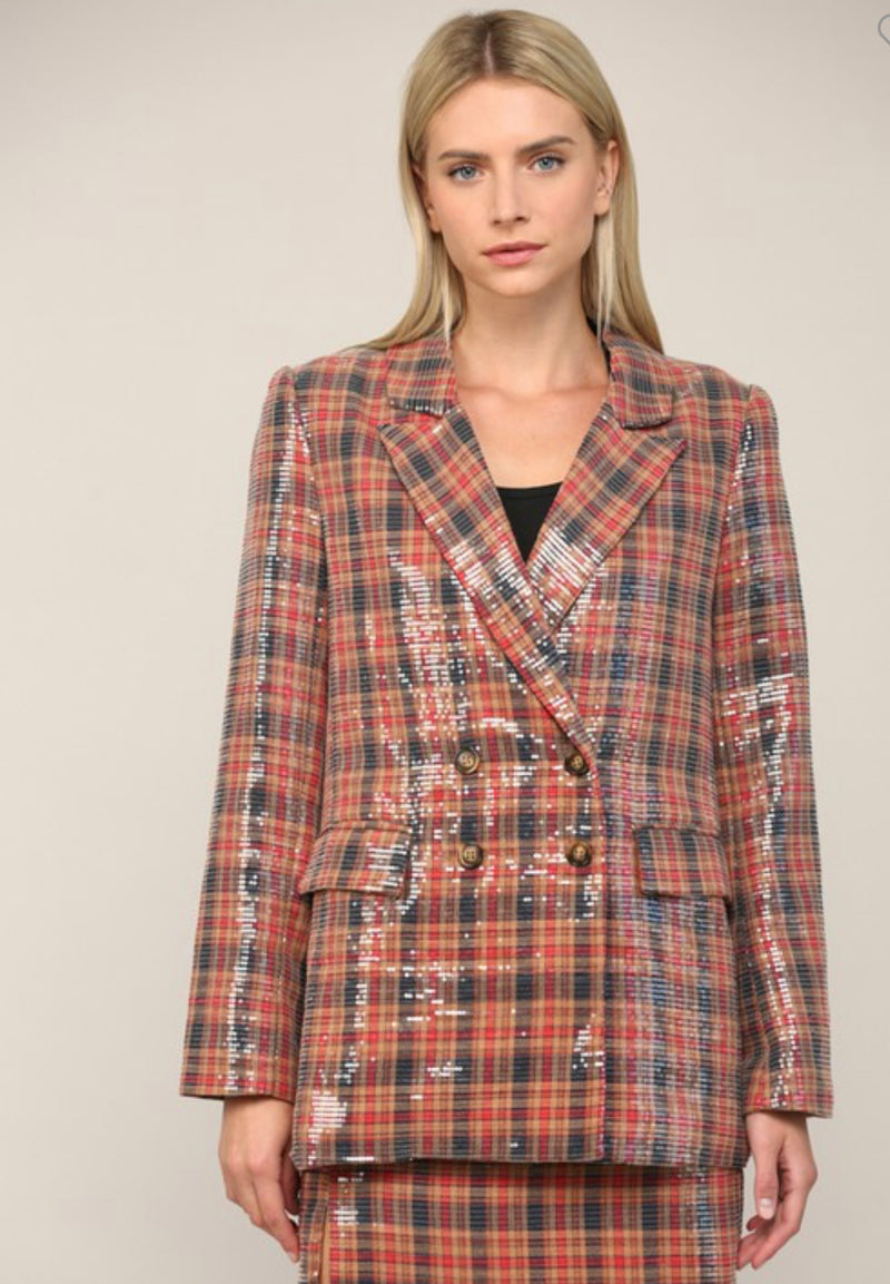 Plaid Sequin Blazer