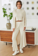 3 Piece Set - Ribbed Cardigan, Pants, Tank