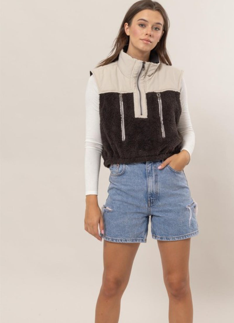 Shearling Half Zip Vest