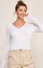 Soft Cableknit Fine Gauge V Neck