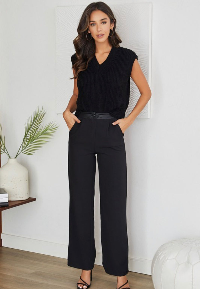 Trouser with Faux Leather trim