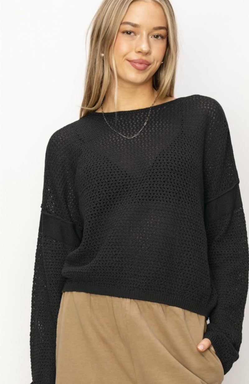 Open Knit Drop Shoulder Sweater