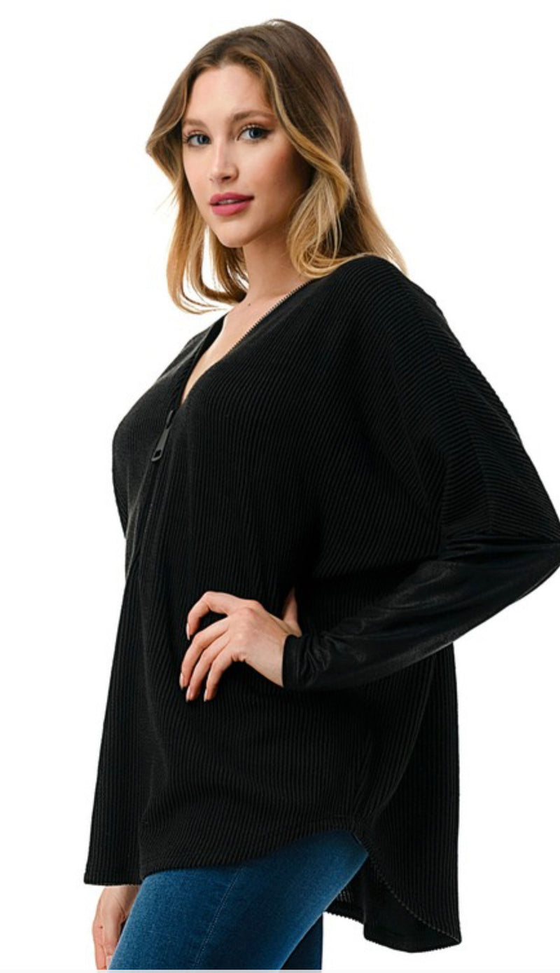 Dolman Faux Sleeve Zipper Top