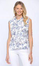 White/ Blue Blouse Tie top