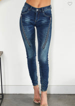 Crinkle Denim Pant with Zipper Detail