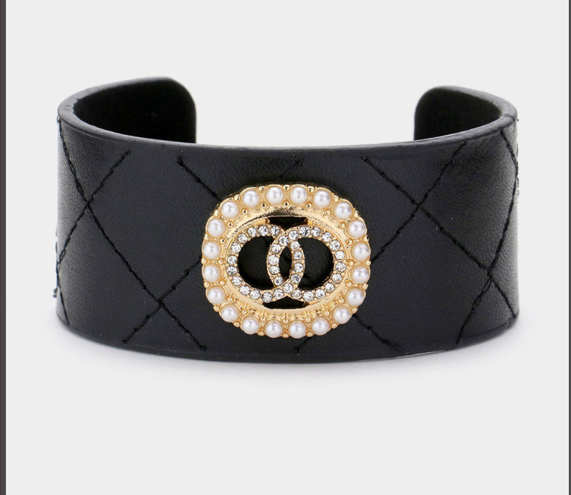 Pearl Trimmed Rhinestone Double open cuff