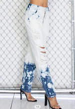 High rise bleached distressed denims