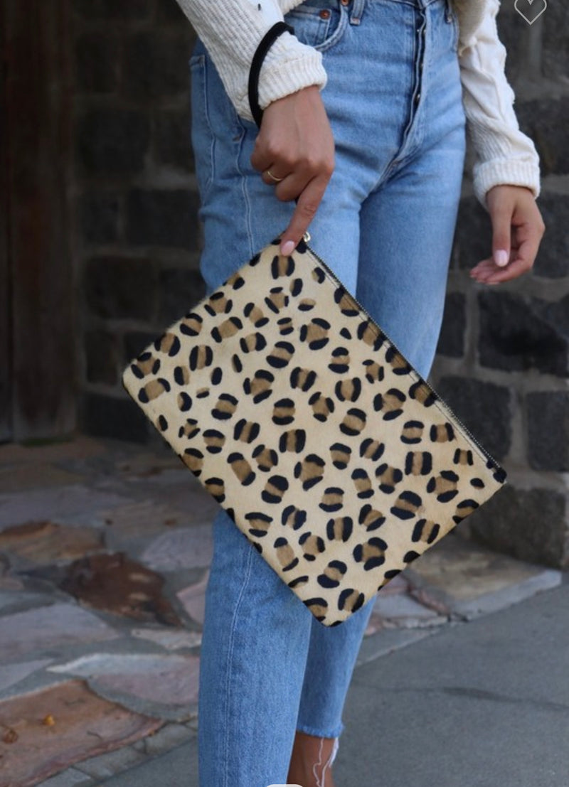 Leopard Cowhide Clutch / Wristlet