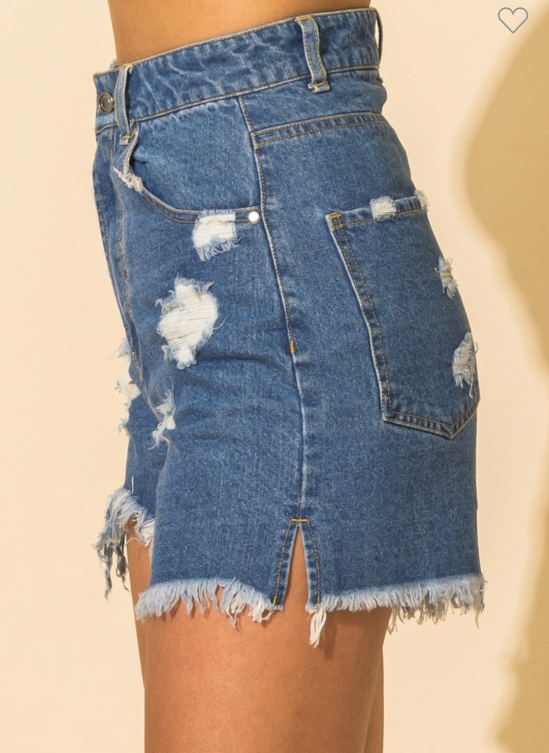 Distressed High Waisted Denim Shorts