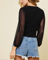 Ribbed Top with Sheer Sleeve