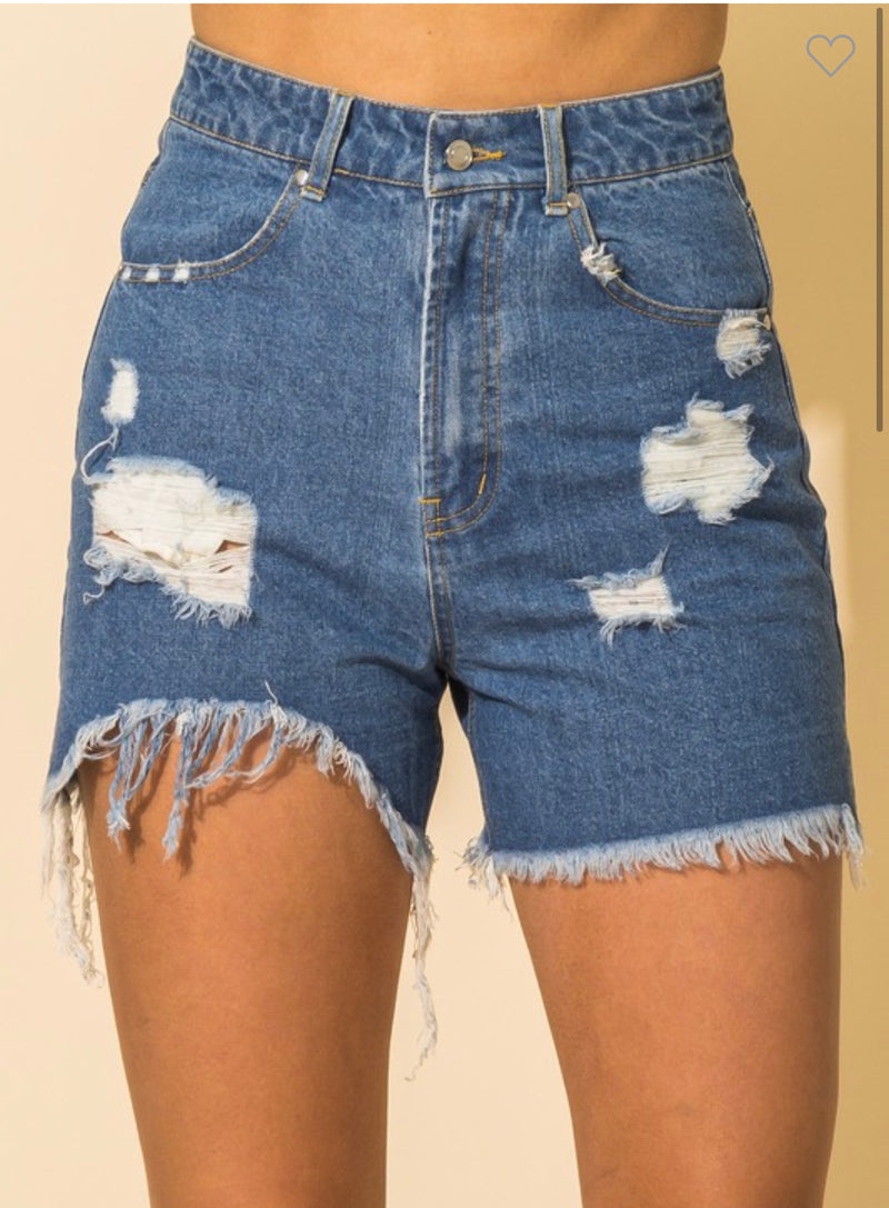 Distressed High Waisted Denim Shorts