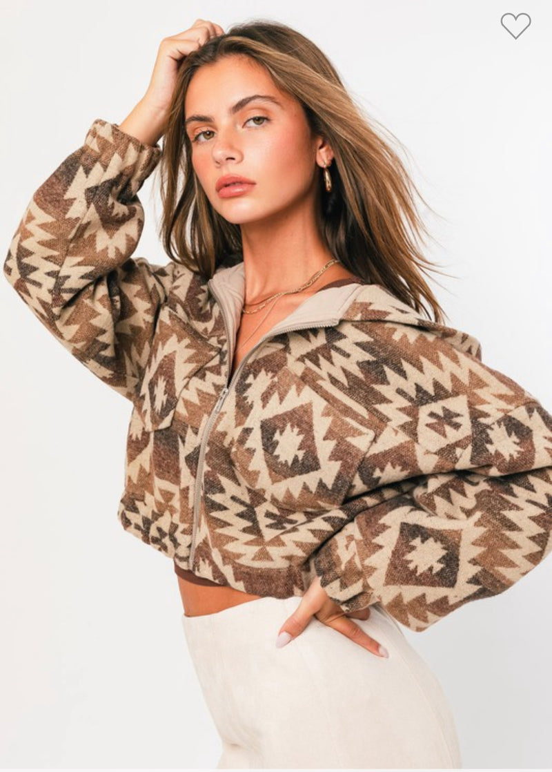 Aztec Brown Hoodie Jacket