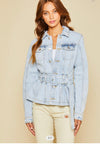 Pleated Trucker Denim Jacket Belted